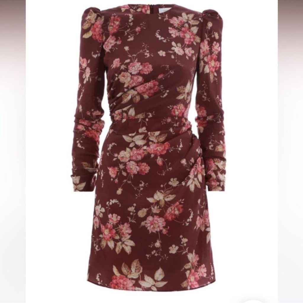 Zimmermann Unbridled Draped Mini Dress Garnet Garden Floral 0